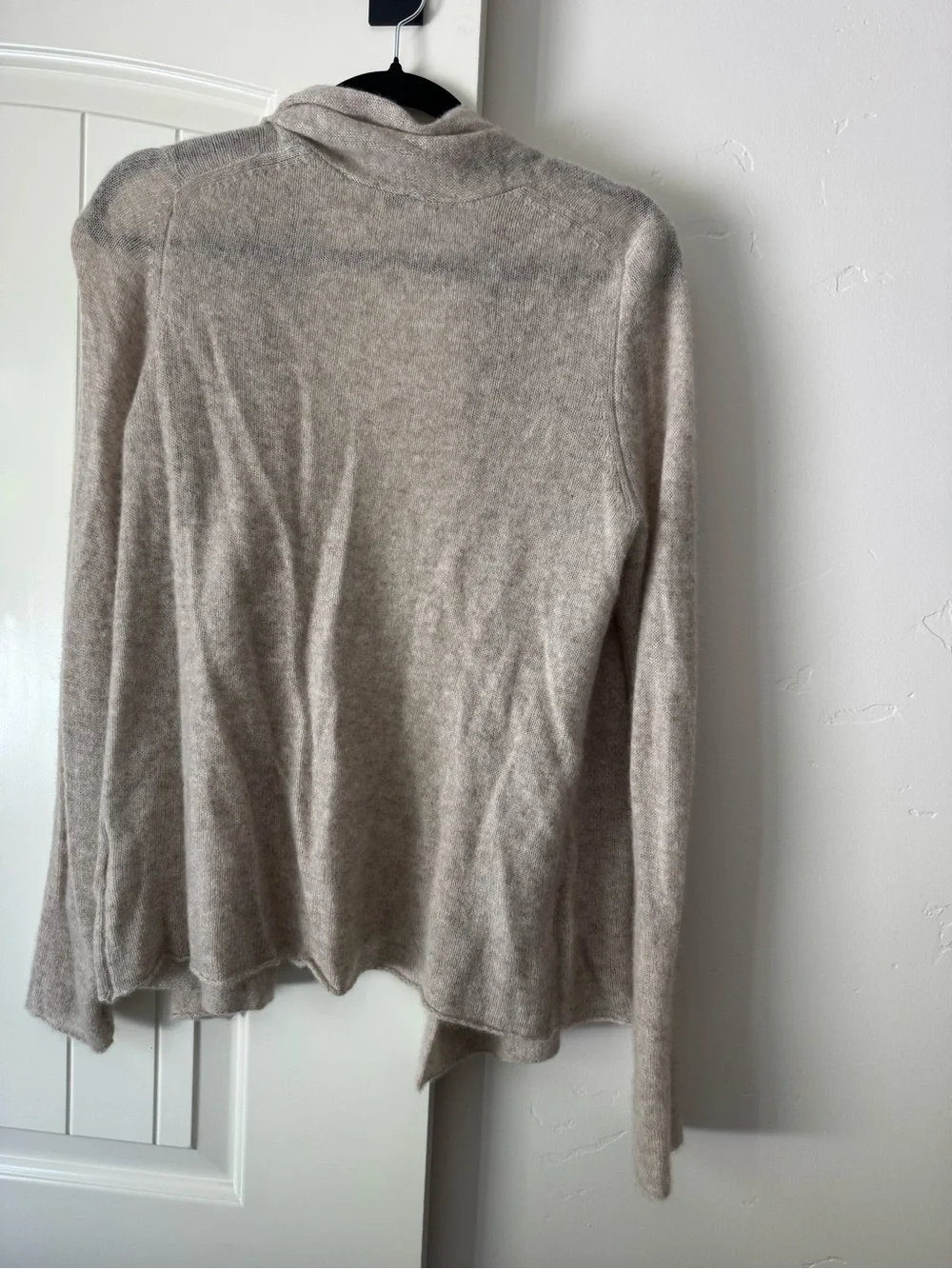 White + Warren Beige Open-Front Cashmere Blend Cardigan